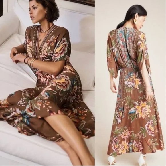 FARM Rio Dresses & Skirts - Gorgeous Anthropologie Farm Rio Valentina Dress Brown Floral Romantic Medium